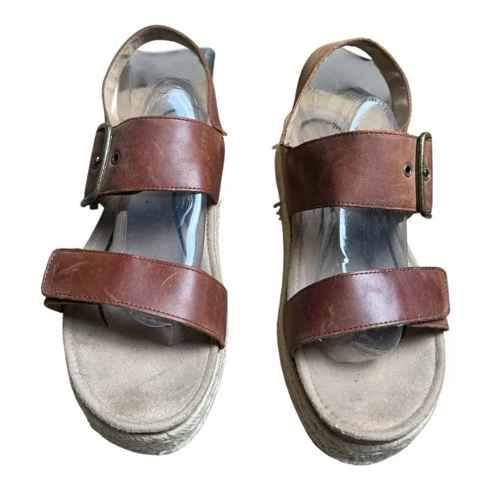 Aetrex Vania Arch Support Espradille Platform Sandals Cognac Leather Size 10